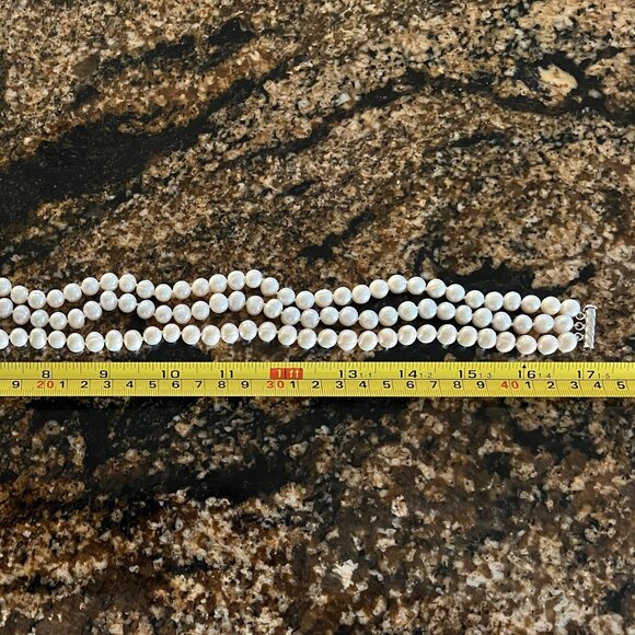 Zales Jewelers Three-Stranded Freshwater Cultured Pearl Necklace w/Silver Clasp - Picture 11 of 12